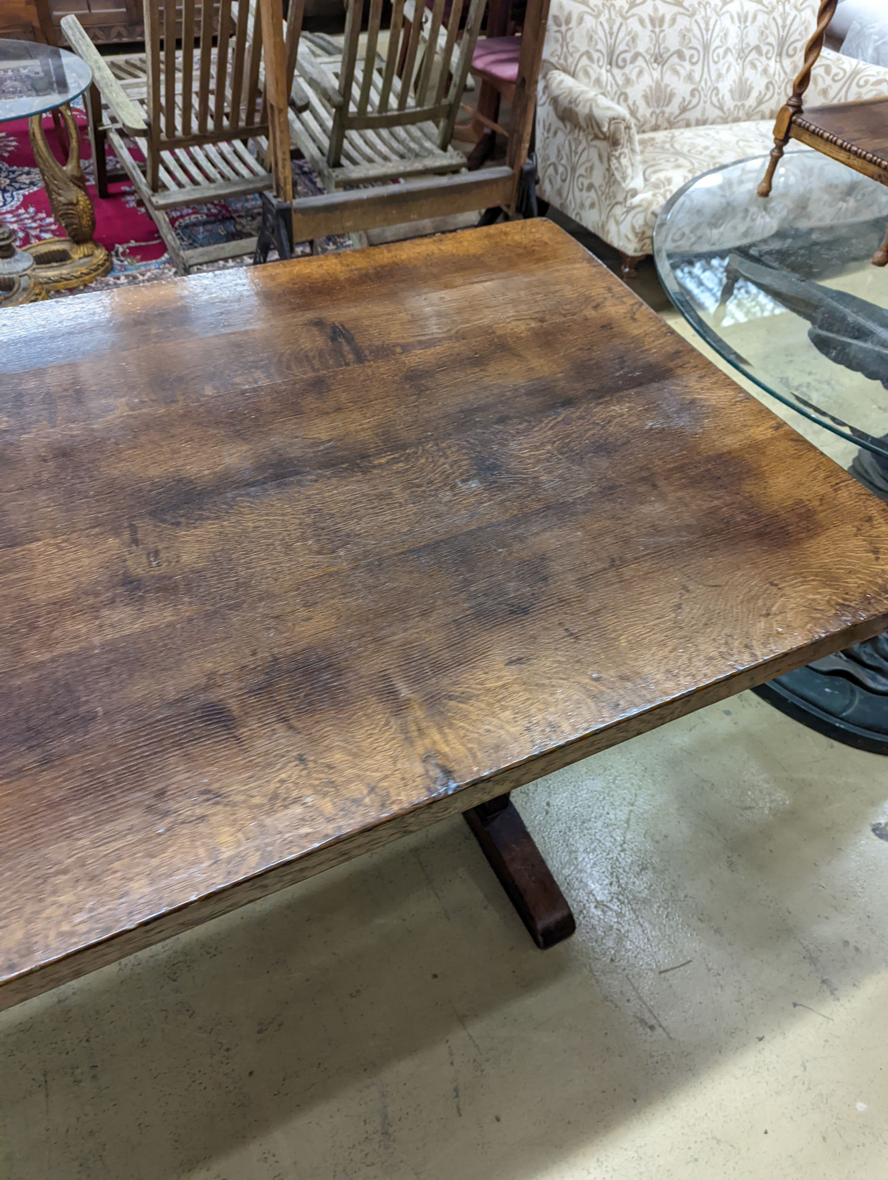 A Liberty oak refectory table, W-214cm, D-91cm, H-76cm.